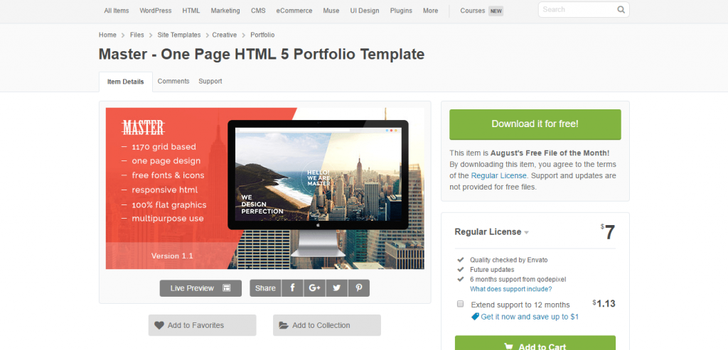 Master One Page HTML 5 Portfolio Template